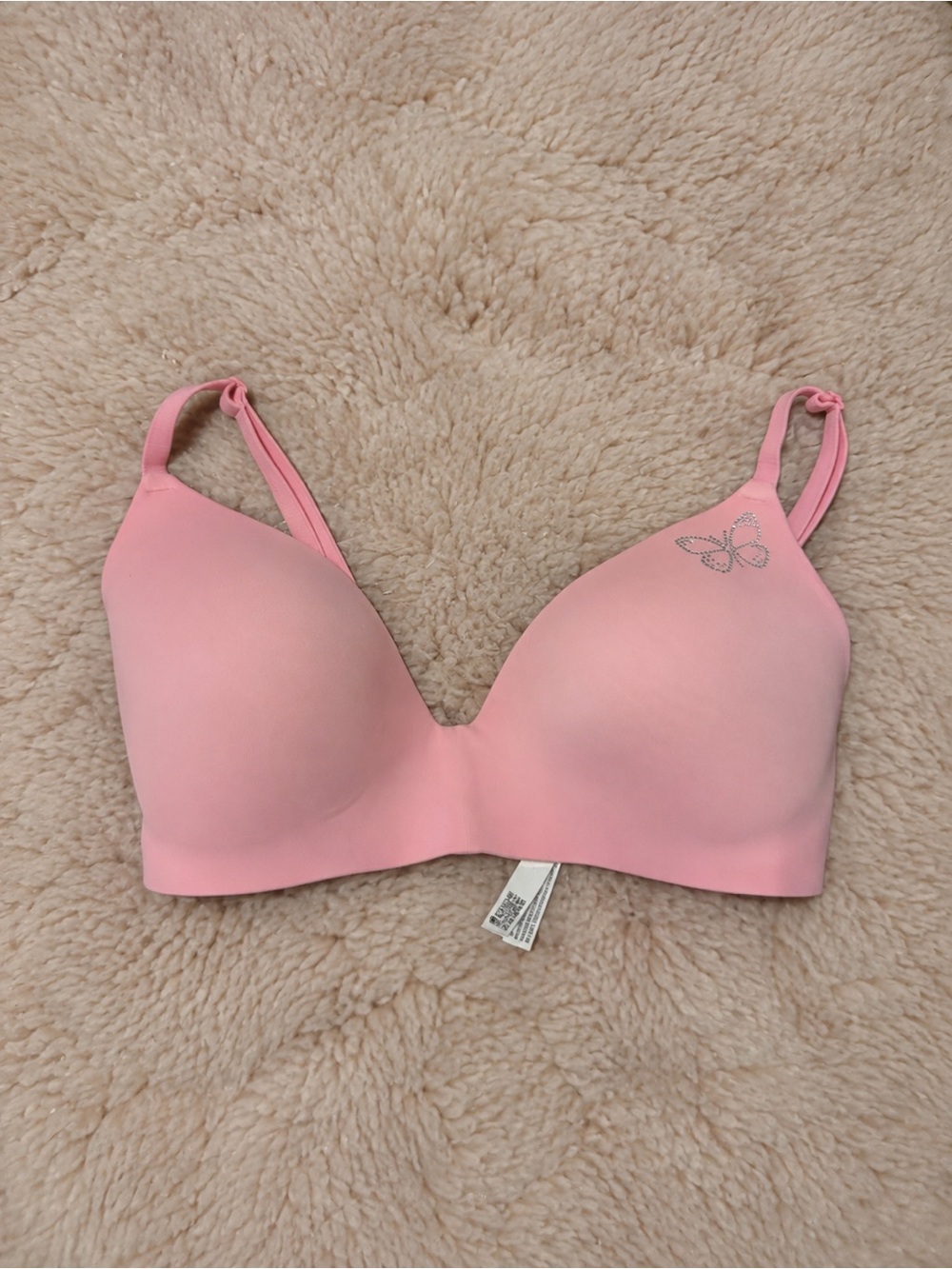 PINK Victoria's Secret Light Pink Seamless T-Shirt Bra with Rhinestone Butterfly